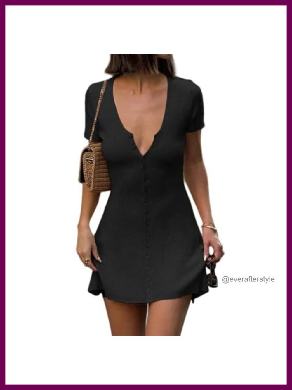 Women Sexy Deep V Neck Button Front Knit Mini Dress Short Sleeve